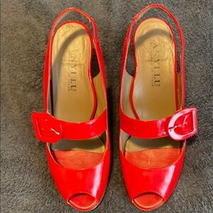 Anyi Lu Red Patent Leather Slingback Heels